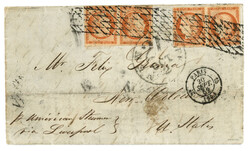 1852 2 Paires du 40c (no5) TB margées obl. GRILLE SANS FIN sur ...