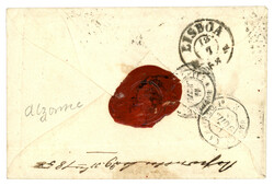 1858 20c (no14) obl. PC 55 + T.15 ALZONNE + P.P. + Taxe Portugaise ...