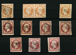 Sélection de 11 timbres oblitérés - 40c (no16) x2 + Paire et 80c ...
