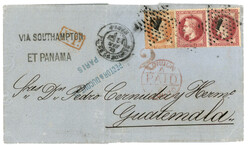 1869 80c (no32)x2 + 40c (no31) obl. Etoile 1 sur lettre de PARIS pour ...