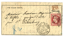 BALLON MONTE pour LA GEORGIE : 80c (no32) obl. Etoile + PARIS 12 nov. ...