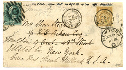 1882 FRANCE 25c SAGE (no92) obl. DINAN + USA 3c obl. G + NEW_YORK sur ...