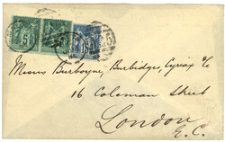 1886 SAGE 5c (x2) + 25c obl. A25 + MALTA sur enveloppe pour L' ...