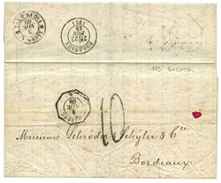 STE MARTHE - COLOMBIE : 1869 ST MARTHE + Taxe 10" sur lettre avec ...