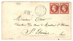 OSAKA via YOKOHAMA : 1870 Paire 80c (no32) obl. ANCRE + YOKOHAMA PAQ. ...