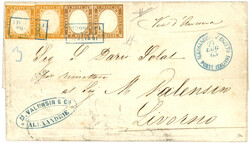 ITALIAN P.O. - ALEXANDRIA : 1863 SARDINIA 10c (x2) + 80c (x2) small ...