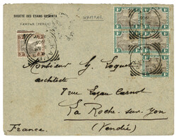 MALAYA - KAMPAR : 1906 1c Bloc of 5 + 3c canc. KAMPAR (small type) on ...