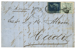 SPAIN / GIBRALTAR combination : 1873 GB 2d blue canc. A26 + SPAIN 10c ...