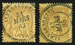 ALEXANDRETTE : 2 ex. du 25c SAGE (no92) obl. ALEXANDRETTE SYRIE. ...