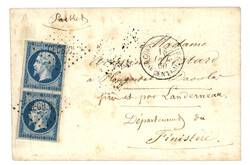 1860 Paire 20c (no14) TB margée obl. CECB Cl + CORPS EXP. CHINE Bau ...