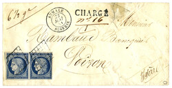ALGERIE : 1851 Superbe paire 25c CERES bleu fonçé (no4a) obl. ...