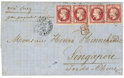1869 80c (no32) Bande de 4 sur lettre de PARIS pour SINGAPORE ...
