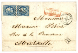 Emission de BORDEAUX utilisée en EGYPTE : 1871 Paire 20c BORDEAUX ...