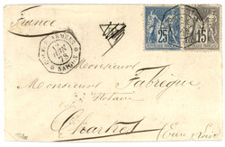 Type SAGE utilisé en INDOCHINE : 1878 FRANCE 15c + 25c SAGE obl. ...