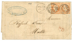 BOITE MOBILE de MALTE : 1868 Paire 40c (no31) obl. Killer A25 + MALTA ...