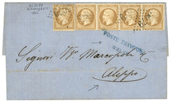 ALEP : 1865 10c (no21)x5 obl. GC 5079 + Griffe bleue POSTE FRANCAISE ...