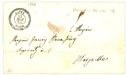 JERUSALEM : 1856 Cachet linéaire bleu JERUSALEM 12 mai 1856 + JAFFA ...