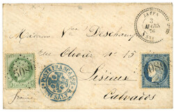 JERUSALEM : 1876 CERES 5c (pd) + 25c obl. GC 5089 + JAFFA + CROIX ...