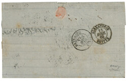 LATTAQUIE : 1869 10c (no28)x2 + 20c (no29) obl. GC 5091 + LATAQUIE ...