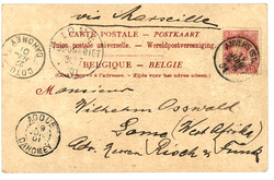 BELGIUM to GERMAN TOGO : 1901 10c canc. ANVERS STATION + LOME ...