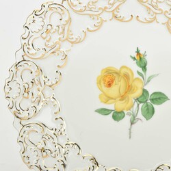Prunkschale Gelbe Rose Meissen, Schwertermarke, I. Wahl, nach 1948, ...