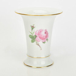 Trichtervase Rote Rose Meissen, Schwertermarke, 2 Durchschliffe, nach ...