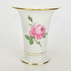 Trichtervase Rote Rose Meissen, Schwertermarke, 2 Durchschliffe, nach ...
