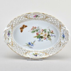 Korbschale Blumenmalerei Meissen, Schwertermarke, 3 Durchschliffe, ...