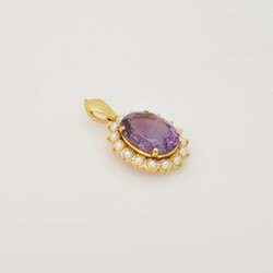 Amethyst-Perlanhänger Gelbgold 750, großer, oval facettierter ...