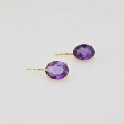 Paar Amethystohrhänger Gelbgold 585, je 1 oval facettierter Amethyst ...
