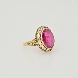 Turmalin-Goldring Gelbgold 585, oval facettierter Turmalin (Rubellit) ...