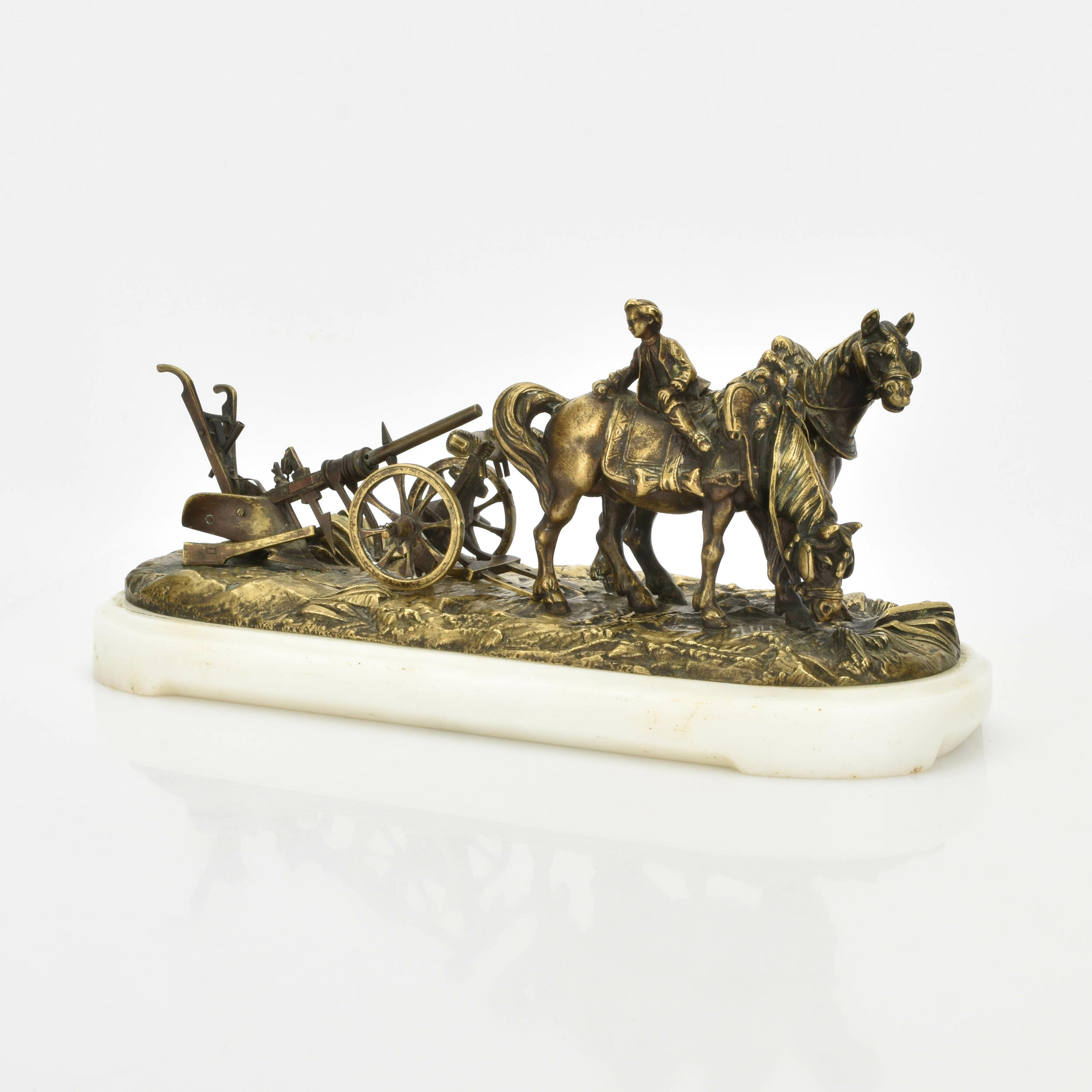 Pferdefuhrwerk mit Pflug  Bronze, mehrteilig gearbeitete Bronze, ...