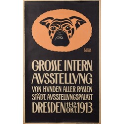 Jugendstil-Plakat AUSSTELLUNG HUNDE ALLER RASSEN 1913 zweifarbig ...