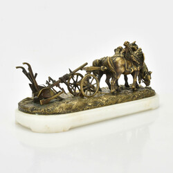 Pferdefuhrwerk mit Pflug  Bronze, mehrteilig gearbeitete Bronze, ...