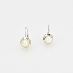 Paar Perlohrhänger Weißgold 585, je cremeweiße Zuchtperle mit ...