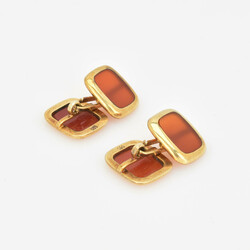 Paar Karneol-Manschettenknöpfe  Gelbgold 585, je 2 rechteckige ...
