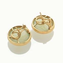 Paar Chrysopras-Ohrstecker Gelbgold 750, je runder, blassgrüner ...