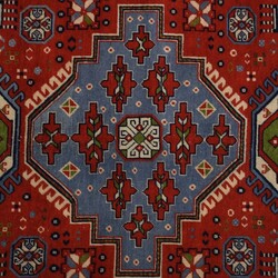 Teppich  Wolle, handgeknüpft, rotgrundiges Zentralfeld mit 3 ...