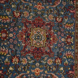 Teppich  Wolle handgeknüpft, leuchtend blaues Innenfeld mit roter ...