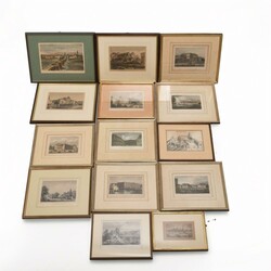 Konvolut historische Ansichten insg. 14 hinter Glas gerahmte Stiche ...