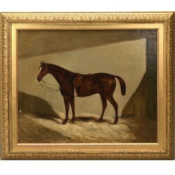 Unbekannter Tiermaler Öl auf Lwd., DARSTELLUNG EINES RENNPFERDES, ...