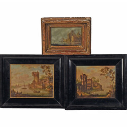Drei barocke Landschaftsdarstellungen Öl auf Holz bzw. auf ...