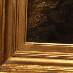 van Berg Öl auf Holz, WEITE LANDSCHAFT, felsiger Bergweg mit weitem ...