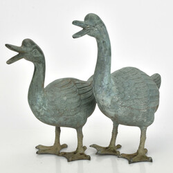 Paar Gartenplastiken Gänse Metall kupfergrün patiniert, je ...
