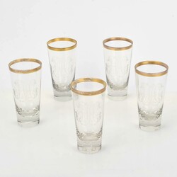 Fünf Historismus-Saftgläser farbloses Glas, leicht konische Wandung ...