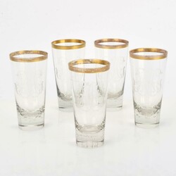 Fünf Historismus-Saftgläser farbloses Glas, leicht konische Wandung ...