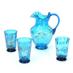 Biedermeier-Trinkgarnitur Abrissglas in intensivem Blau durchgefärbt ...