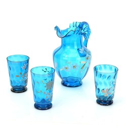 Biedermeier-Trinkgarnitur Abrissglas in intensivem Blau durchgefärbt ...