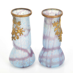 Paar Jugendstil-Vasen farbloses Glas mit hellblauen ...