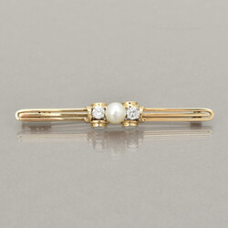 Perl-Brillantbrosche Gelbgold 585, Stabbrosche in durchbrochener ...